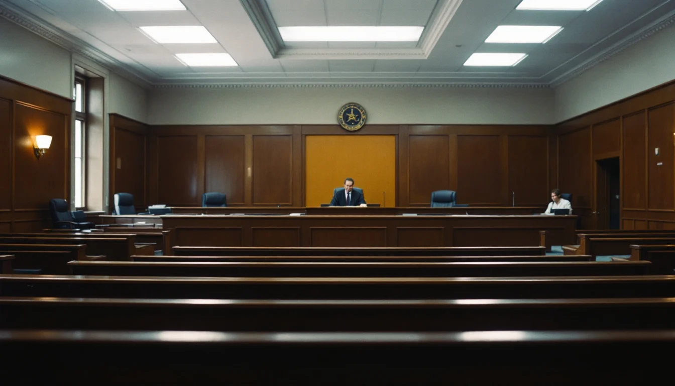 An empty federal courtroom